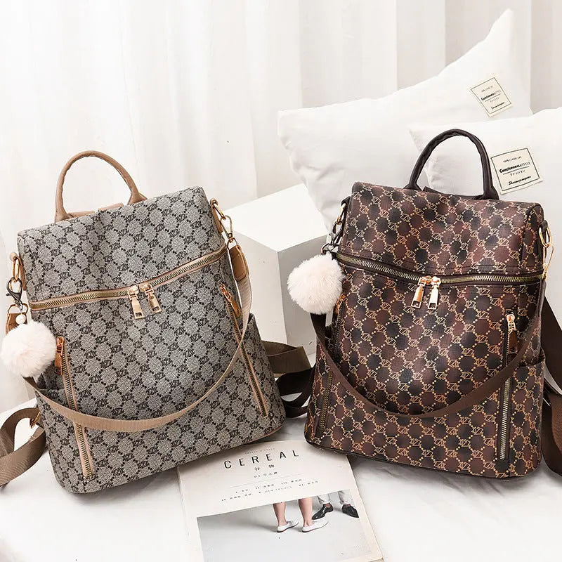 Women's Double Shoulder Traval Casual Backpack Fashion PU Leather Print Pattern Rucksack #