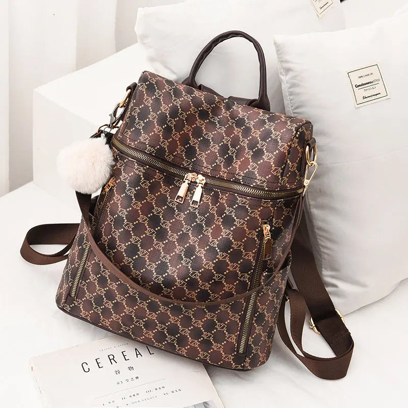  Women's Double Shoulder Traval Casual Backpack Fashion PU Leather Print Pattern Rucksack #