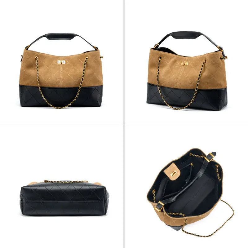  Chain shoulder crossbody leather tote bag suede handbag #